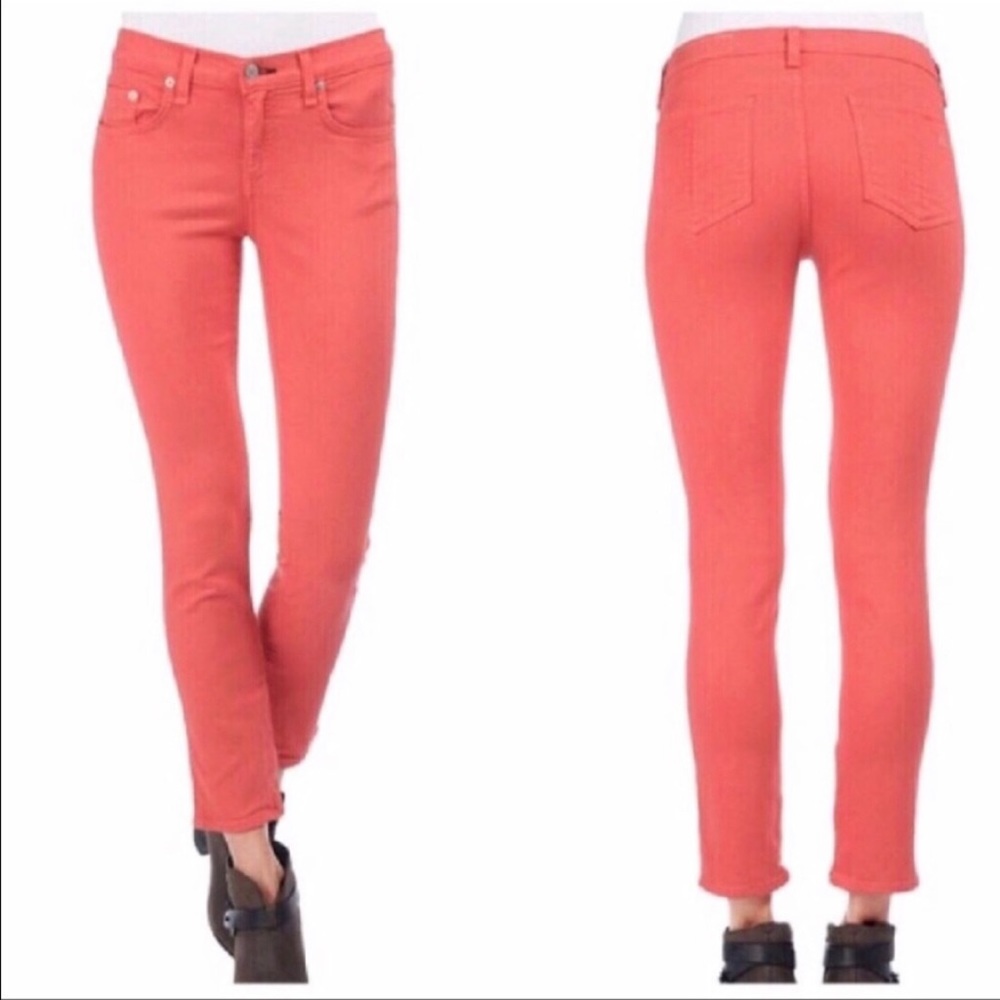 rag & bone Vermilion Red Ankle Zipper Skinny Ankle Jeans Mid Rise Size 28